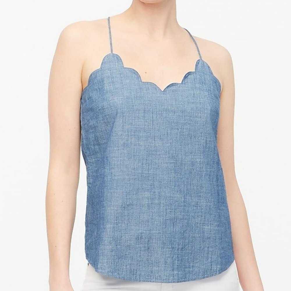 J. Crew NWT Chambray Scalloped Cami Top size 6 - Picture 2 of 9